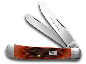 W.R. Case XX Knives John Wayne Commemorative Barnboard Jigged Dark Red Bone Trapper Pocket Knife 07444