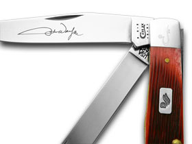 W.R. Case XX Knives John Wayne Commemorative Barnboard Jigged Dark Red Bone Trapper Pocket Knife 07444