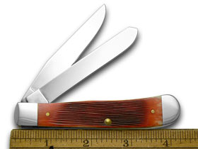 W.R. Case XX Knives John Wayne Commemorative Barnboard Jigged Dark Red Bone Trapper Pocket Knife 07444