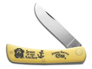 W.R. Case XX Knives Sod Buster Jr Jesus is my Anchor Yellow Synthetic Pocket Knife 80032JA