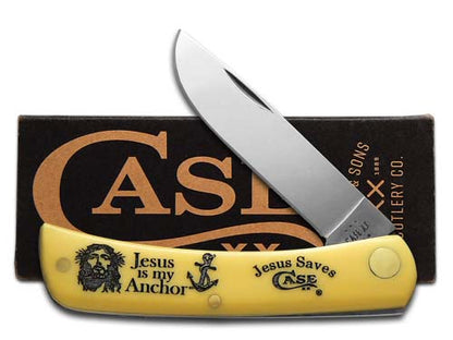 W.R. Case XX Knives Sod Buster Jr Jesus is my Anchor Yellow Synthetic Pocket Knife 80032JA