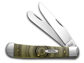 W.R. Case XX Knives Trapper - Tree Rings Etched Synthetic Yellow Hanldes Pocket Knife 80161 TR
