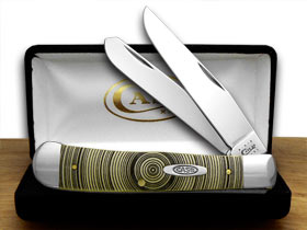 W.R. Case XX Knives Trapper - Tree Rings Etched Synthetic Yellow Hanldes Pocket Knife 80161 TR