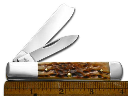 W.R. Case XX Knives Razor Jack Jigged Amber Bone Stainless Pocket Knife 91595