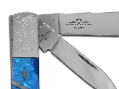 W.R. Case XX Knives Razor Jack Diamond Series 1/500 Blue Luster & White Pearl Corelon 92005BLWP/DE Stainless Pocket Knife