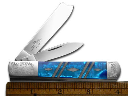 W.R. Case XX Knives Razor Jack Diamond Series 1/500 Blue Luster & White Pearl Corelon 92005BLWP/DE Stainless Pocket Knife
