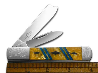 W.R. Case XX Knives Razor Jack Diamond Series 1/500 Butter Rum Corelon, Blue Luster & Black Pearl Corelon 92005BRBLBLK Stainless Pocket Knife