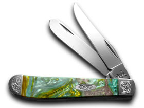 Case XX™ Knives Mini Trapper Engraved Bolster Abalone Corelon Stainless 9207AB/E