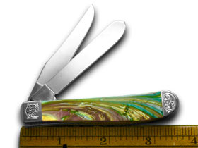 Case XX™ Knives Mini Trapper Engraved Bolster Abalone Corelon Stainless 9207AB/E