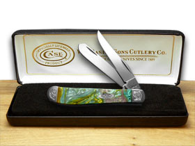 Case XX™ Knives Mini Trapper Engraved Bolster Abalone Corelon Stainless 9207AB/E