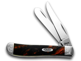 W.R. Case XX Knives Engraved Bolster Series Black Lava Scrolled Mini Trapper Pocket Knife 9207BKL/E