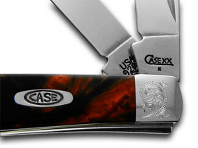 W.R. Case XX Knives Engraved Bolster Series Black Lava Scrolled Mini Trapper Pocket Knife 9207BKL/E