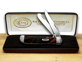 W.R. Case XX Knives Engraved Bolster Series Black Lava Scrolled Mini Trapper Pocket Knife 9207BKL/E