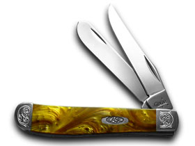 W.R. Case XX Knives Engraved Bolster Series Butter Rum Corelon Mini Trapper Pocket Knife 9207BR/E