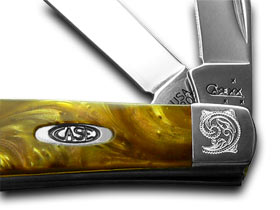 W.R. Case XX Knives Engraved Bolster Series Butter Rum Corelon Mini Trapper Pocket Knife 9207BR/E