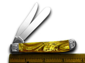 W.R. Case XX Knives Engraved Bolster Series Butter Rum Corelon Mini Trapper Pocket Knife 9207BR/E
