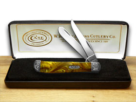 W.R. Case XX Knives Engraved Bolster Series Butter Rum Corelon Mini Trapper Pocket Knife 9207BR/E