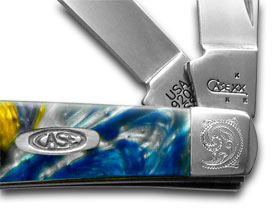 Case XX™ Knives Mini Trapper Engraved Bolster Sapphire Glow Stainless 9207SG/E