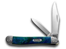 W.R. Case XX Knives Engraved Bolster Series Genuine Aquarius Corelon Peanut Pocket Knife 9220AQ/E