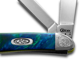 W.R. Case XX Knives Engraved Bolster Series Genuine Aquarius Corelon Peanut Pocket Knife 9220AQ/E