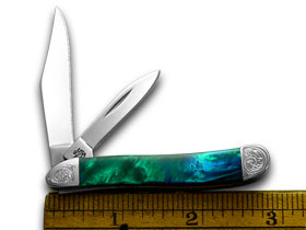 W.R. Case XX Knives Engraved Bolster Series Genuine Aquarius Corelon Peanut Pocket Knife 9220AQ/E