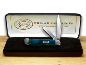 W.R. Case XX Knives Engraved Bolster Series Genuine Aquarius Corelon Peanut Pocket Knife 9220AQ/E