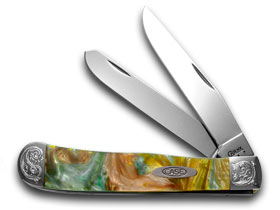 Case XX™ Knives Trapper Engraved Bolster Abalone Corelon Stainless Pocket Knife 9254AB/E