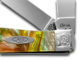 Case XX™ Knives Trapper Engraved Bolster Abalone Corelon Stainless Pocket Knife 9254AB/E