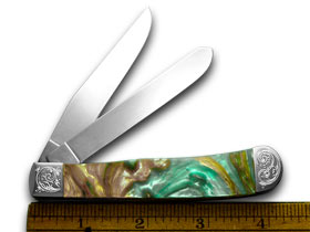 Case XX™ Knives Trapper Engraved Bolster Abalone Corelon Stainless Pocket Knife 9254AB/E