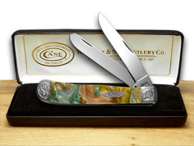 Case XX™ Knives Trapper Engraved Bolster Abalone Corelon Stainless Pocket Knife 9254AB/E