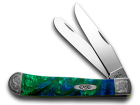 W.R. Case XX Knives Engraved Bolster Series Genuine Aquarius Corelon Trapper Pocket Knife 9254AQ/E