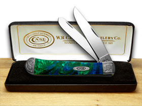 W.R. Case XX Knives Engraved Bolster Series Genuine Aquarius Corelon Trapper Pocket Knife 9254AQ/E
