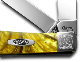 W.R. Case XX Knives Engraved Bolster Series Genuine Butter Rum Corelon Trapper Pocket Knife 9254BR/E