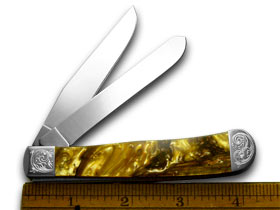 W.R. Case XX Knives Engraved Bolster Series Genuine Butter Rum Corelon Trapper Pocket Knife 9254BR/E