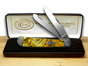 W.R. Case XX Knives Engraved Bolster Series Genuine Butter Rum Corelon Trapper Pocket Knife 9254BR/E