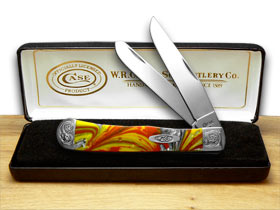 Case XX™ Knives Trapper Engraved Bolster Fire In The Box Corelon Pocket Knife 9254FIB/E