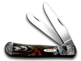 W.R. Case XX Knives Engraved Bolster Series Genuine Man Black Corelon Trapper Pocket Knife 9254MB/E