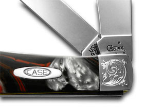 W.R. Case XX Knives Engraved Bolster Series Genuine Man Black Corelon Trapper Pocket Knife 9254MB/E
