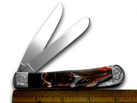 W.R. Case XX Knives Engraved Bolster Series Genuine Man Black Corelon Trapper Pocket Knife 9254MB/E