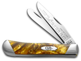 W.R. Case XX Knives Slant Series Butter Rum Corelon Trapper 1/2500 Stainless Pocket Knife S9254BR