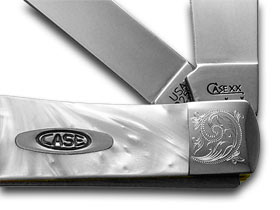 W.R. Case XX Knives Engraved Bolster Series Genuine White Pearl Corelon Trapper Pocket Knife 9254WP/E