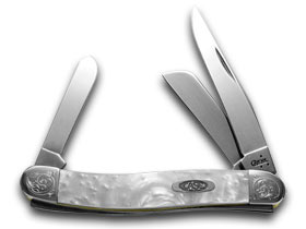 W.R. Case XX Knives Engraved Bolster Series White Prearl Genuine Corelon Stockman Pocket Knife 9318WP/E