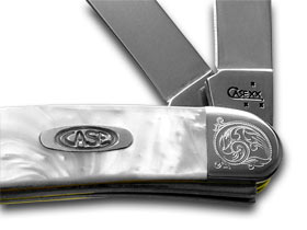 W.R. Case XX Knives Engraved Bolster Series White Prearl Genuine Corelon Stockman Pocket Knife 9318WP/E