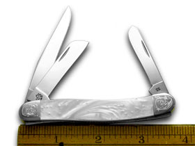 W.R. Case XX Knives Engraved Bolster Series White Prearl Genuine Corelon Stockman Pocket Knife 9318WP/E