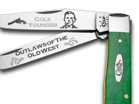 W.R. Case XX Knives Cole Younger Outlaw of Old West Green Bone 1/500 Trapper Pocket Knife GB-CY