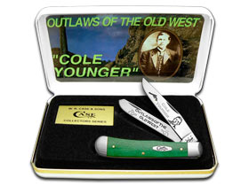 W.R. Case XX Knives Cole Younger Outlaw of Old West Green Bone 1/500 Trapper Pocket Knife GB-CY