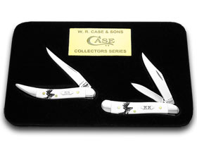 W.R. Case XX Knives White Delrin Deer Scene Toothpick Peanut Set 1/500 Pocket Knife Set WD-DS/P/T