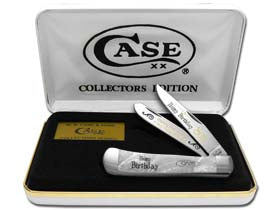 W.R. Case XX Knives Happy Birthday Son Smooth White Pearl Corelon Trapper 1/999 Stainless Pocket Knife HP-HBS