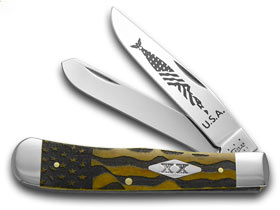 W.R. Case XX Knives U.S. Flag Antique Bone Trapper Etched Stainless 1/500 Pocket Knife ANT-FLAG