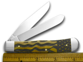 W.R. Case XX Knives U.S. Flag Antique Bone Trapper Etched Stainless 1/500 Pocket Knife ANT-FLAG
